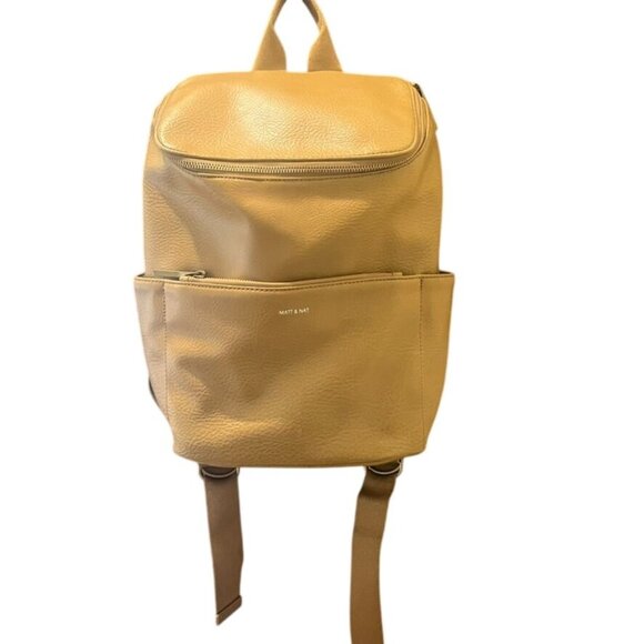 Matt & Nat Brave Vegan Leather Backpack Tan Front Zip Pocket Adjustable Straps - Picture 1 of 9